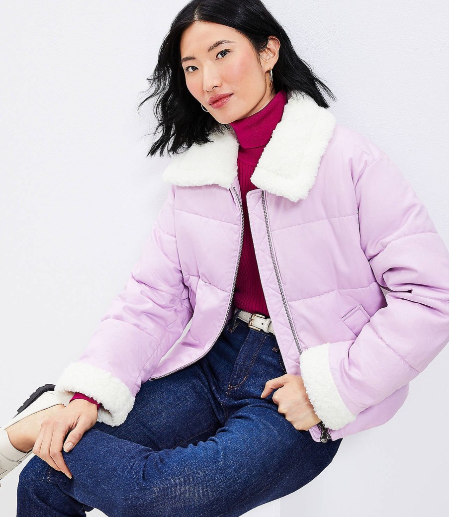 Clothing Loft | Shearling Collar Puffer Jacket Sheer Violet