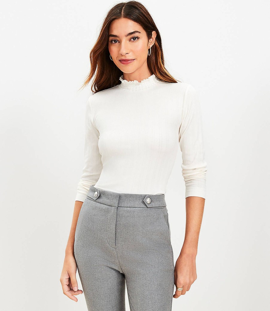 Clothing Loft | Ribbed Ruffle Mock Neck Top Whisper White