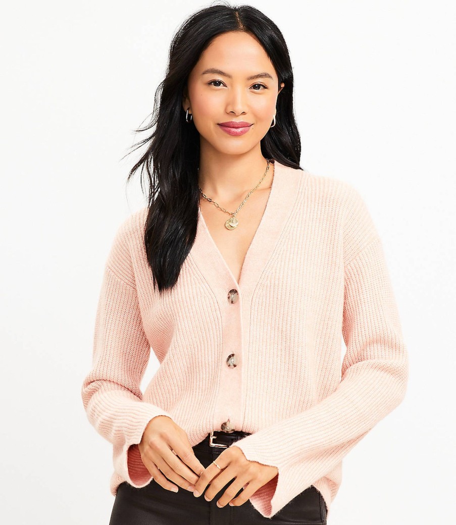 Clothing Loft | Ribbed V-Neck Cardigan Peach Beige