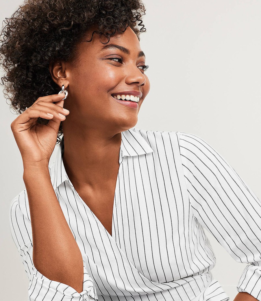 Clothing Loft | Striped Everyday Wrap Shirt White