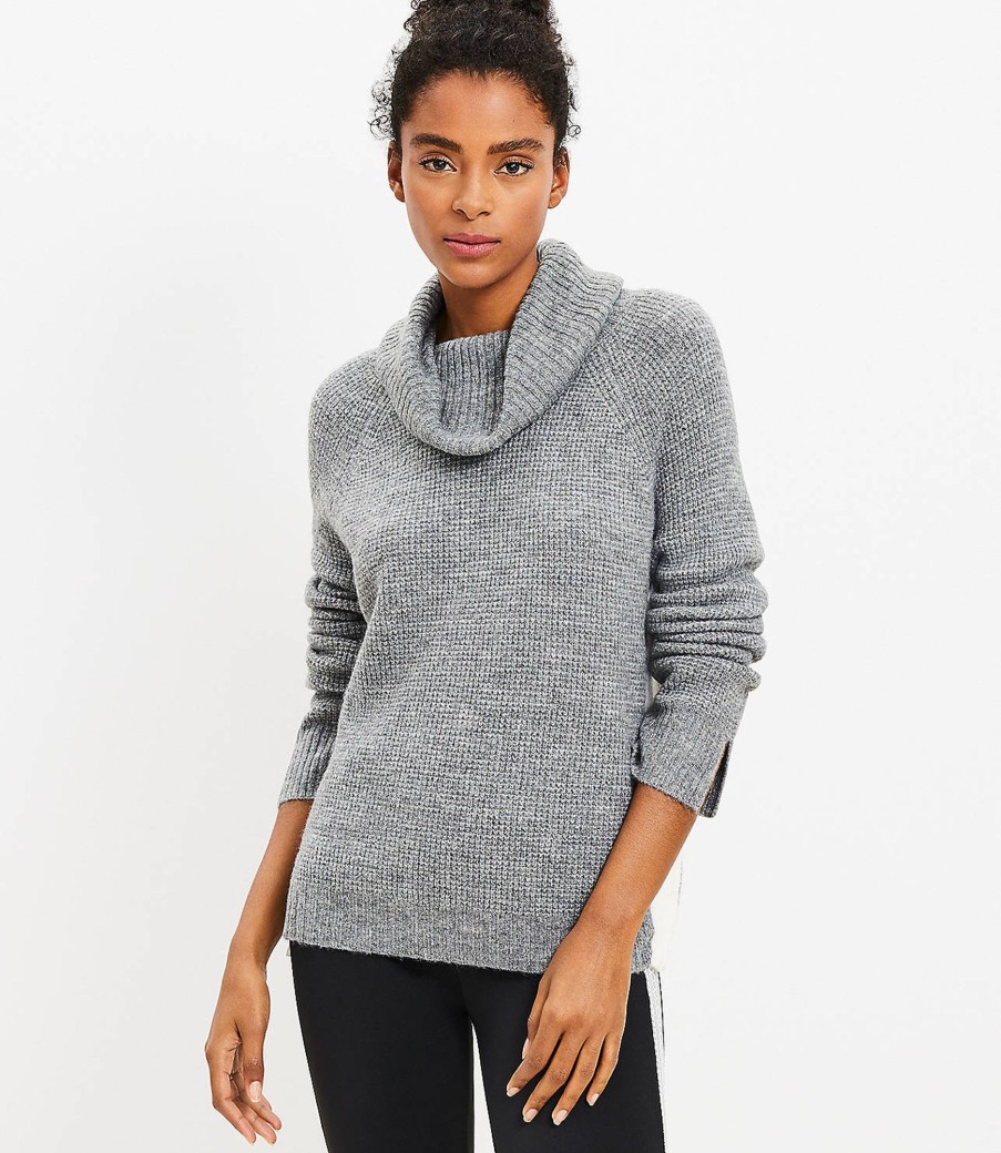 Clothing Loft | Lou & Grey Contrast Side Zip Wafflestitch Turtleneck Sweater Cinder Grey Heather