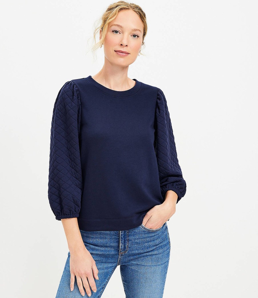 Clothing Loft | Cozy Quilted Sleeve Sweatshirt Deep Space Blue