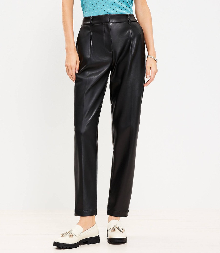 Clothing Loft | Pleated Tapered Pants In Faux Leather Black