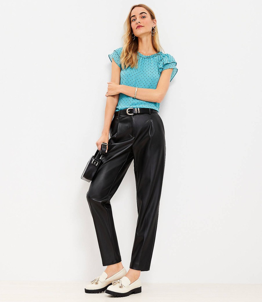 Clothing Loft | Pleated Tapered Pants In Faux Leather Black