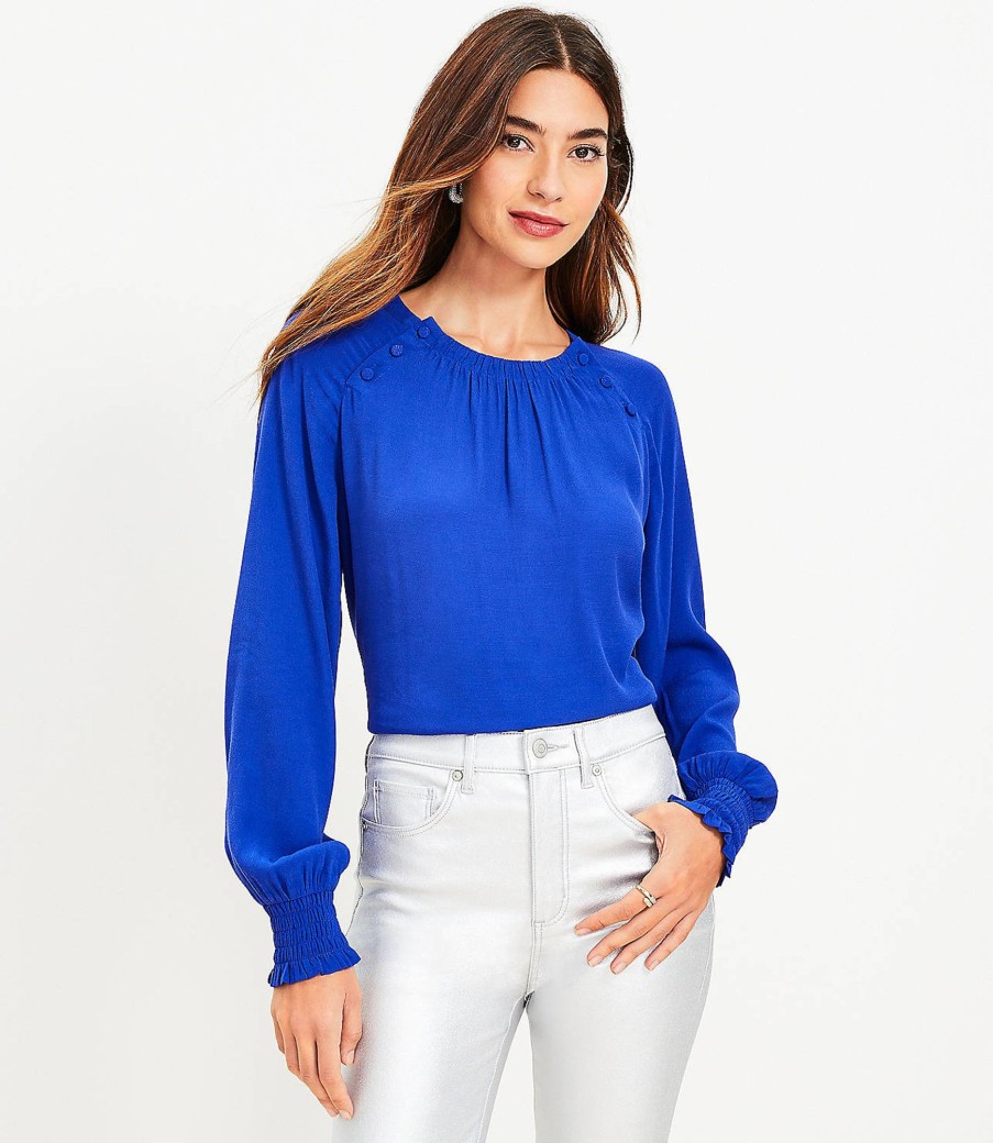 Clothing Loft | Button Trim Raglan Blouse Cineraria Blue