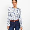 Clothing Loft | Floral Mixed Media Ruffle Sleeve Top Whisper White