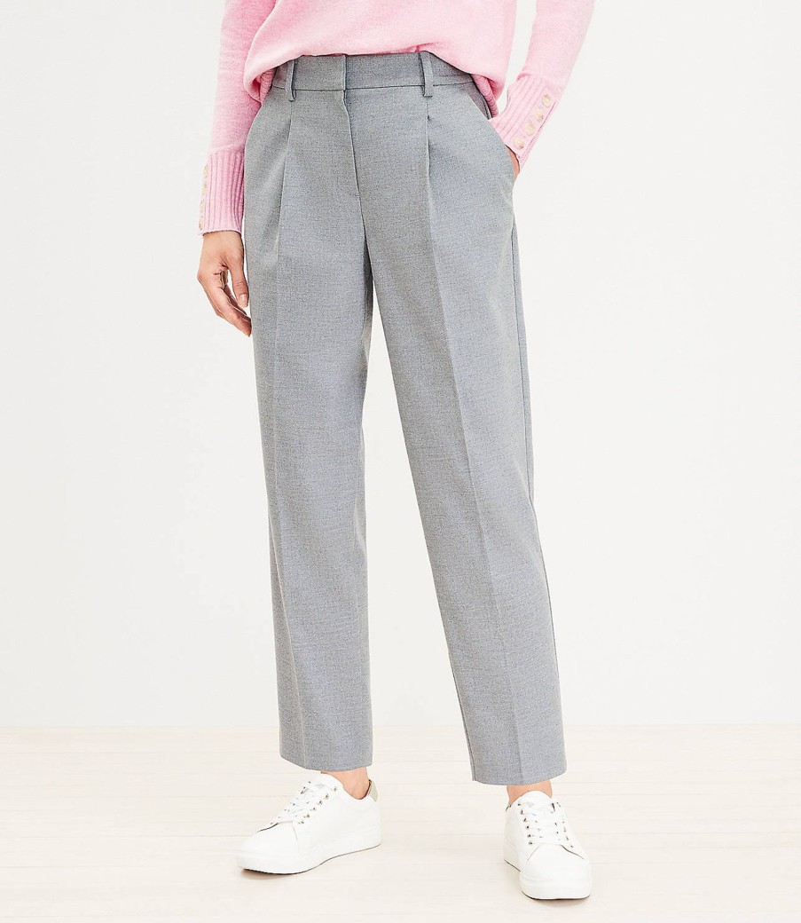 Clothing Loft | Pleated Pull On Slim Pants In Heathered Brushed Flannel Hazy Grey Melange