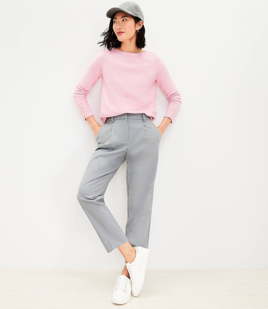 Clothing Loft | Pleated Pull On Slim Pants In Heathered Brushed Flannel Hazy Grey Melange