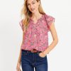 Clothing Loft | Paisley Flutter Button Tie Neck Top Rose Flash