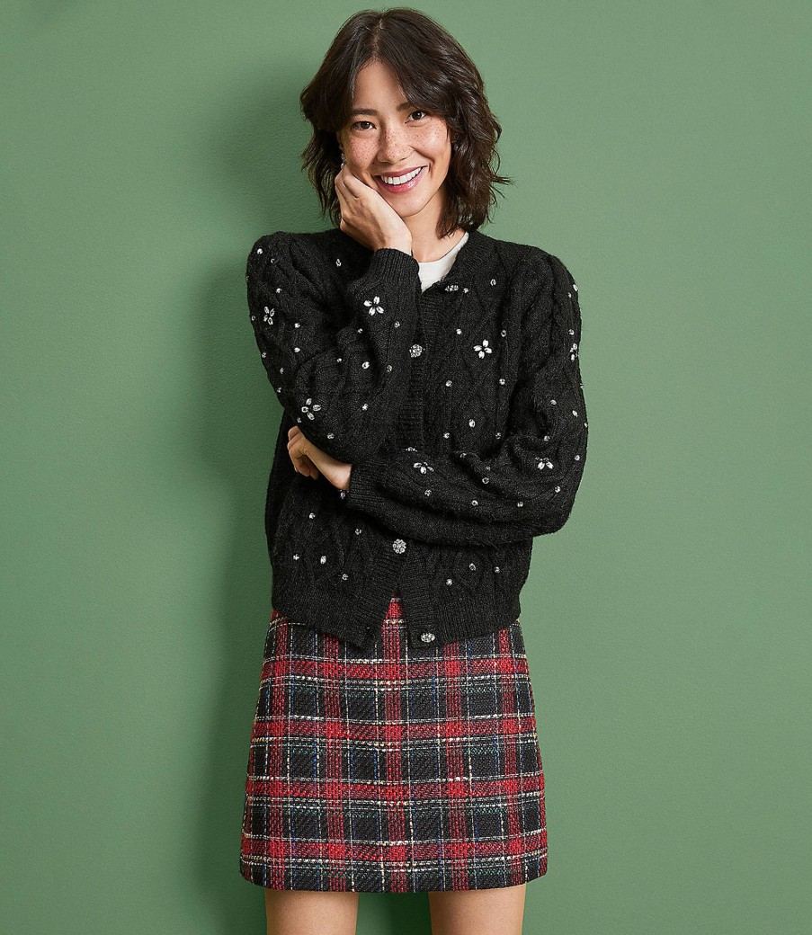 Clothing Loft | Plaid Textured Tweed Shift Skirt Black Multi