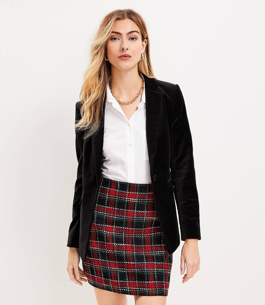 Clothing Loft | Plaid Textured Tweed Shift Skirt Black Multi