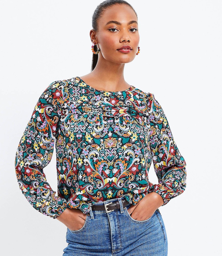 Clothing Loft | Floral Pleated Blouse Black