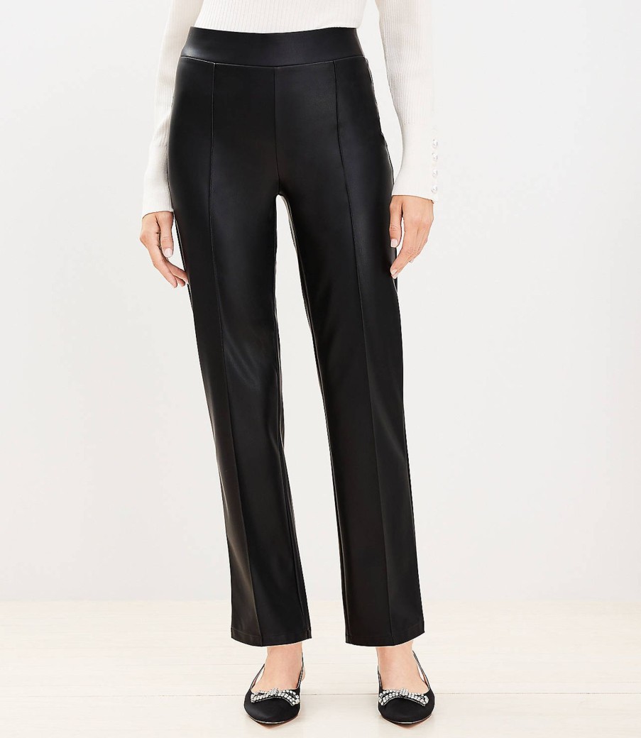 Clothing Loft | Pull On Straight Pants In Faux Leather Black