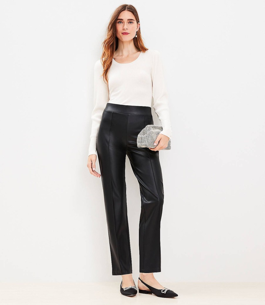 Clothing Loft | Pull On Straight Pants In Faux Leather Black