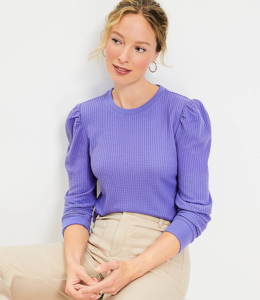 Clothing Loft | Brushed Waffle Puff Sleeve Top Digital Purple