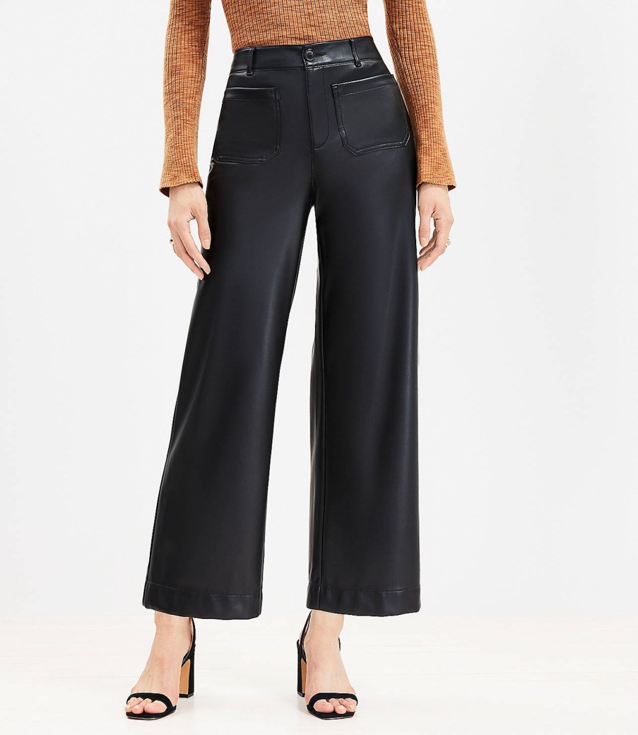 Clothing Loft | Curvy Palmer Wide Leg Crop Pants In Faux Leather Black