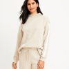 Clothing Loft | Lou & Grey Striped Sleeve Fluffy Fleece Mock Neck Sweatshirt Ecru Melange