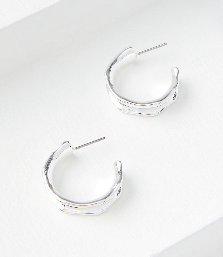 Accessories & Shoes Loft | Sculpted Hoop Earrings Silvertone