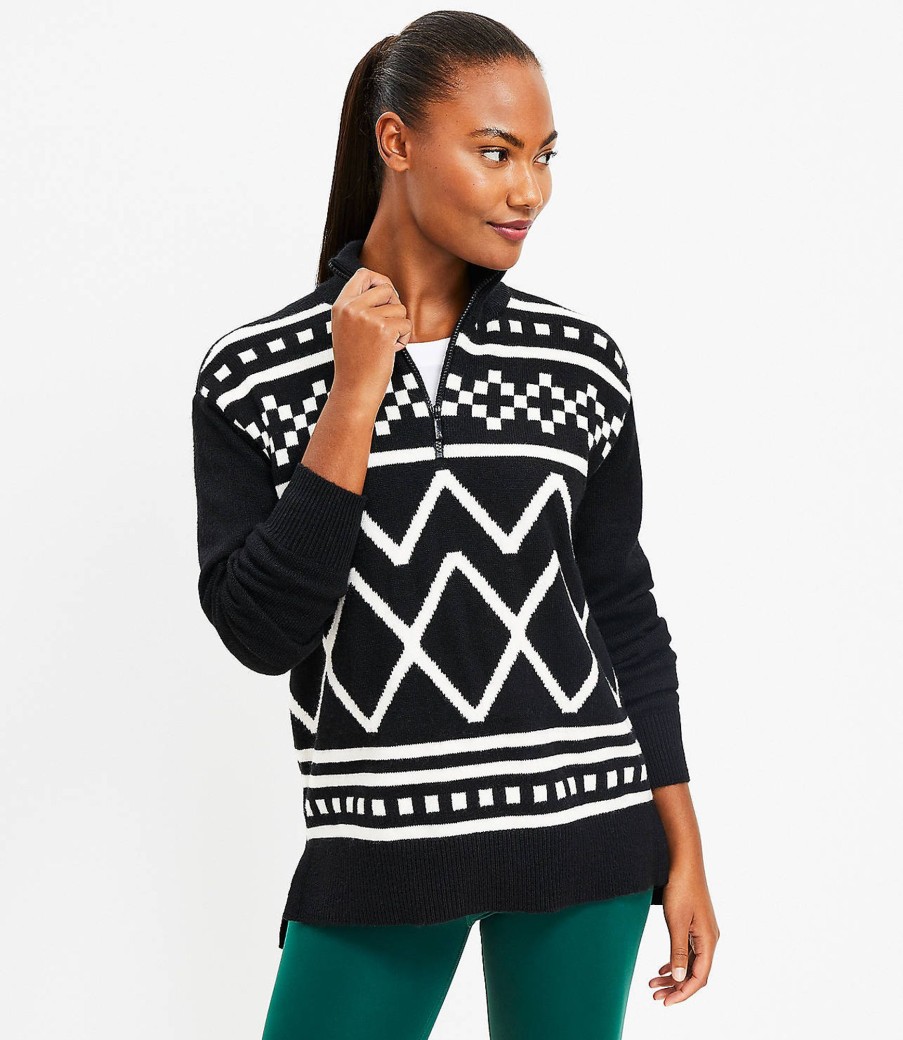 Clothing Loft | Lou & Grey Fair Isle Half Zip Tunic Sweater Black