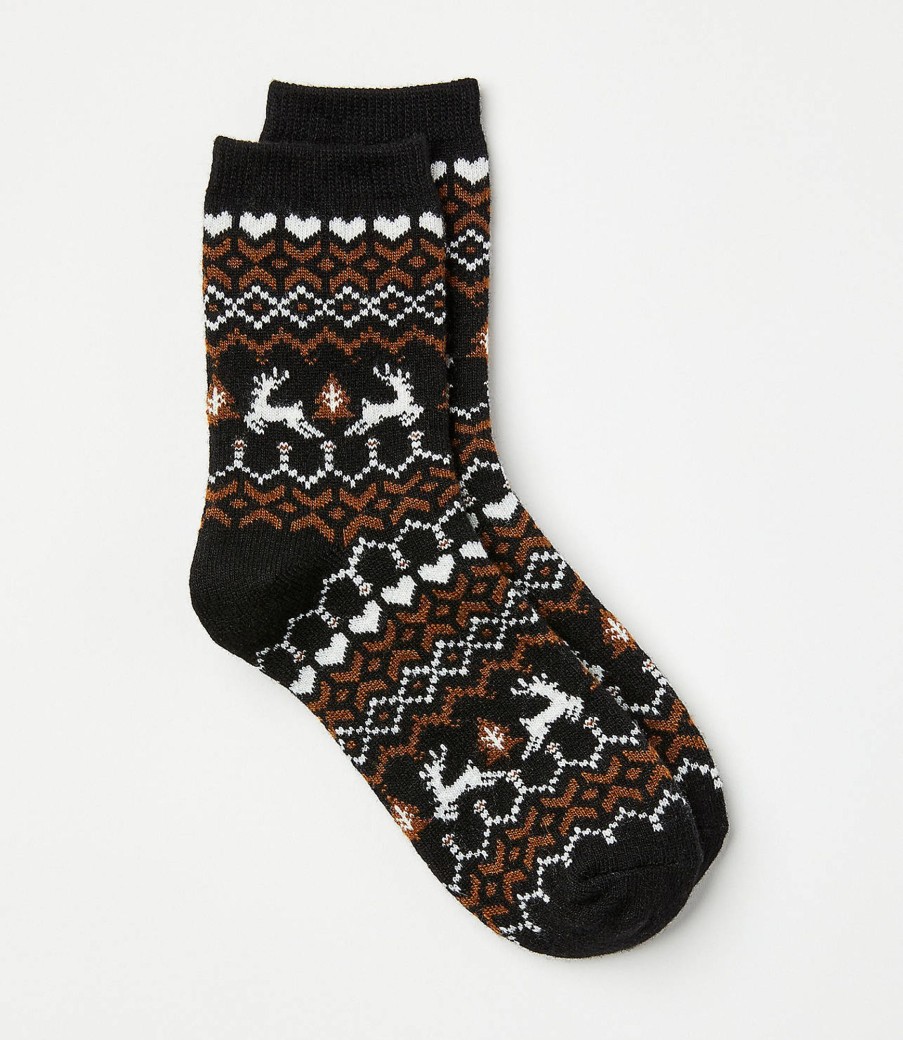 Accessories & Shoes Loft | Deer Fair Isle Cozy Crew Socks Black