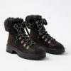 Accessories & Shoes Loft | Faux Fur Trim Hiking Boots Black