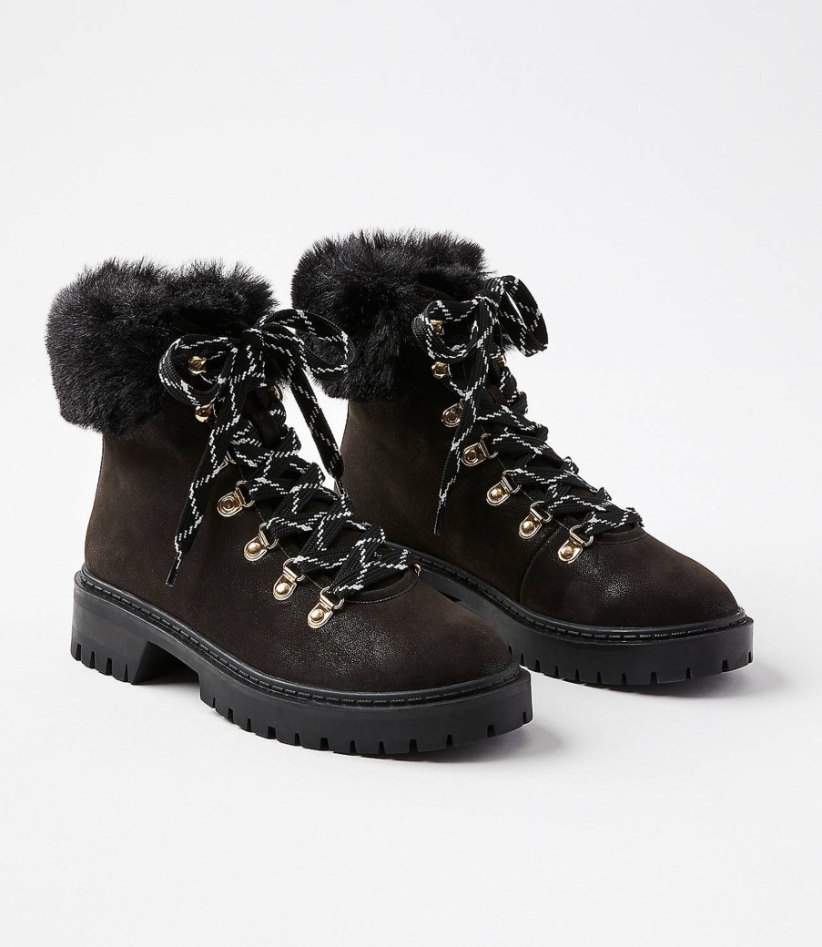 Accessories & Shoes Loft | Faux Fur Trim Hiking Boots Black