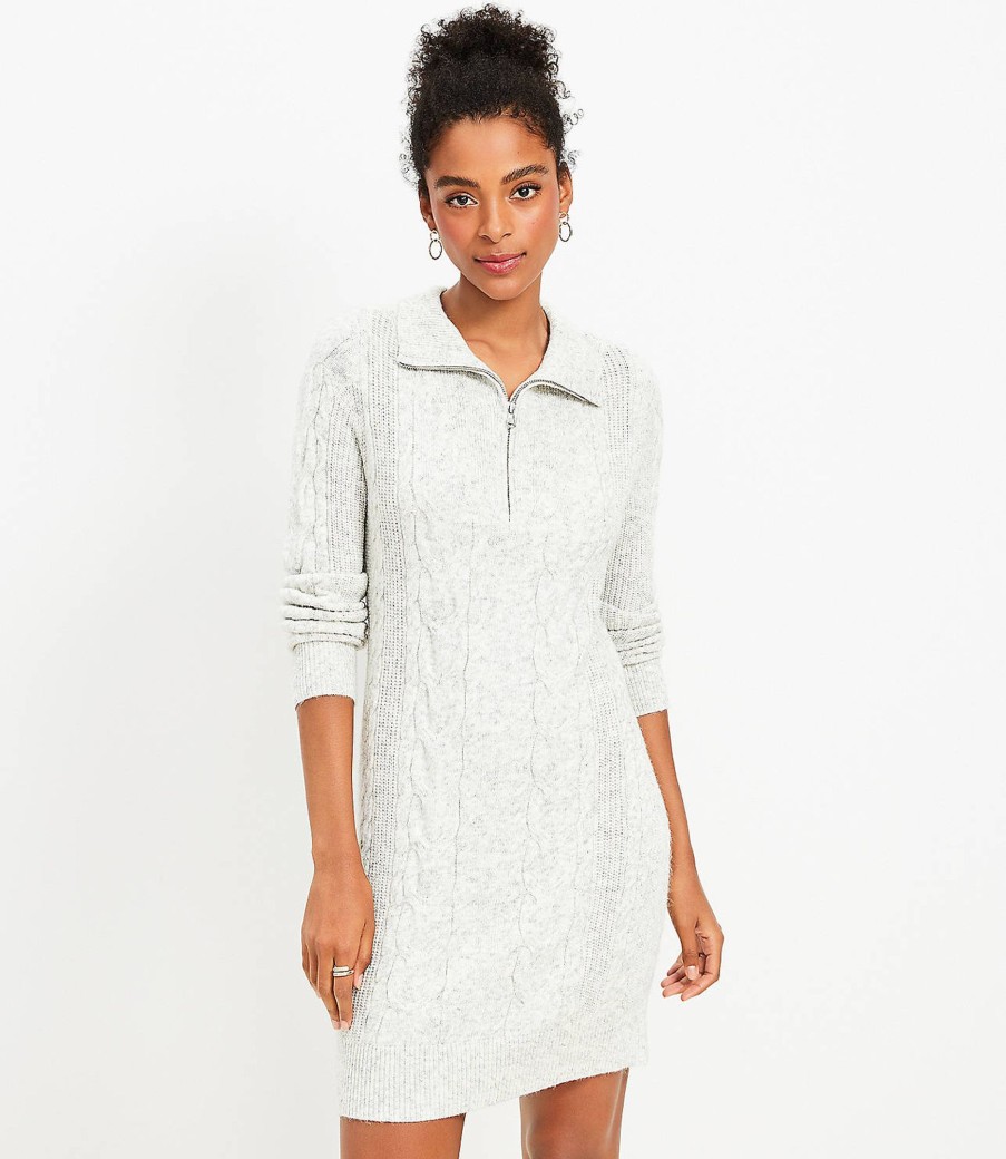 Clothing Loft | Cable Half Zip Sweater Dress Pebble Grey Heather