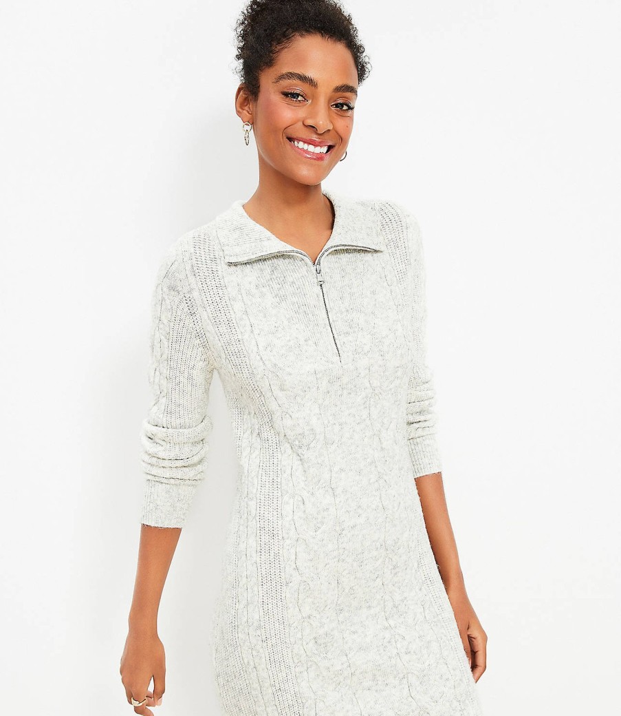 Clothing Loft | Cable Half Zip Sweater Dress Pebble Grey Heather