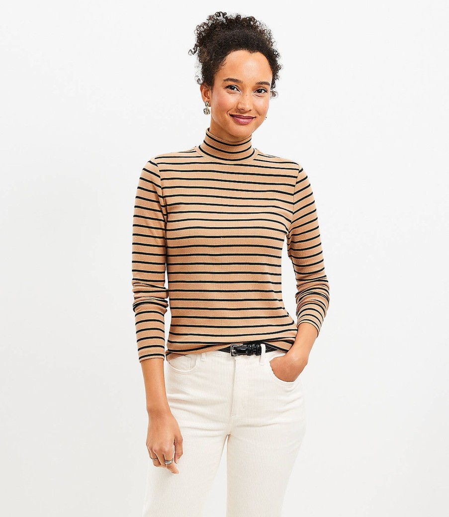 Clothing Loft | Stripe Ribbed Mock Neck Top Perfect Camel