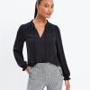 Clothing Loft | Smocked Tie Neck Blouse Black