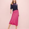 Clothing Loft | Heart Jacquard Bias Midi Skirt Rose Magenta