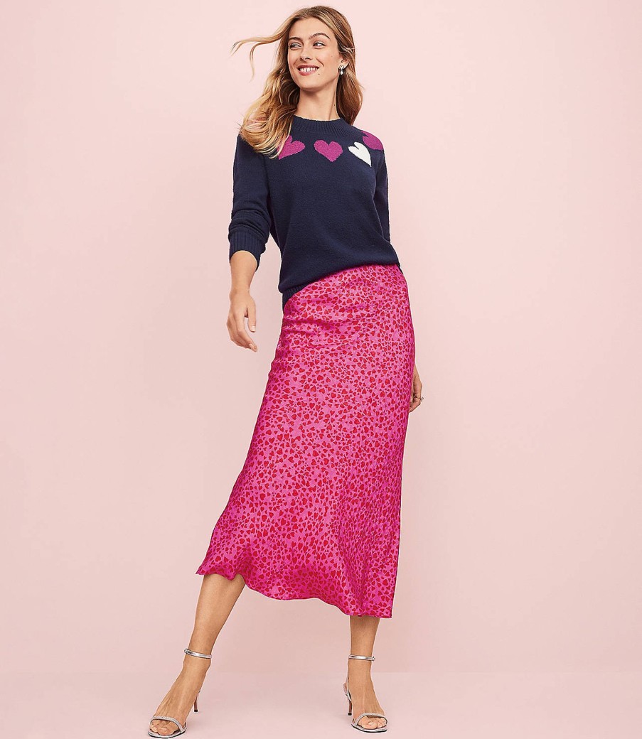 Clothing Loft | Heart Jacquard Bias Midi Skirt Rose Magenta