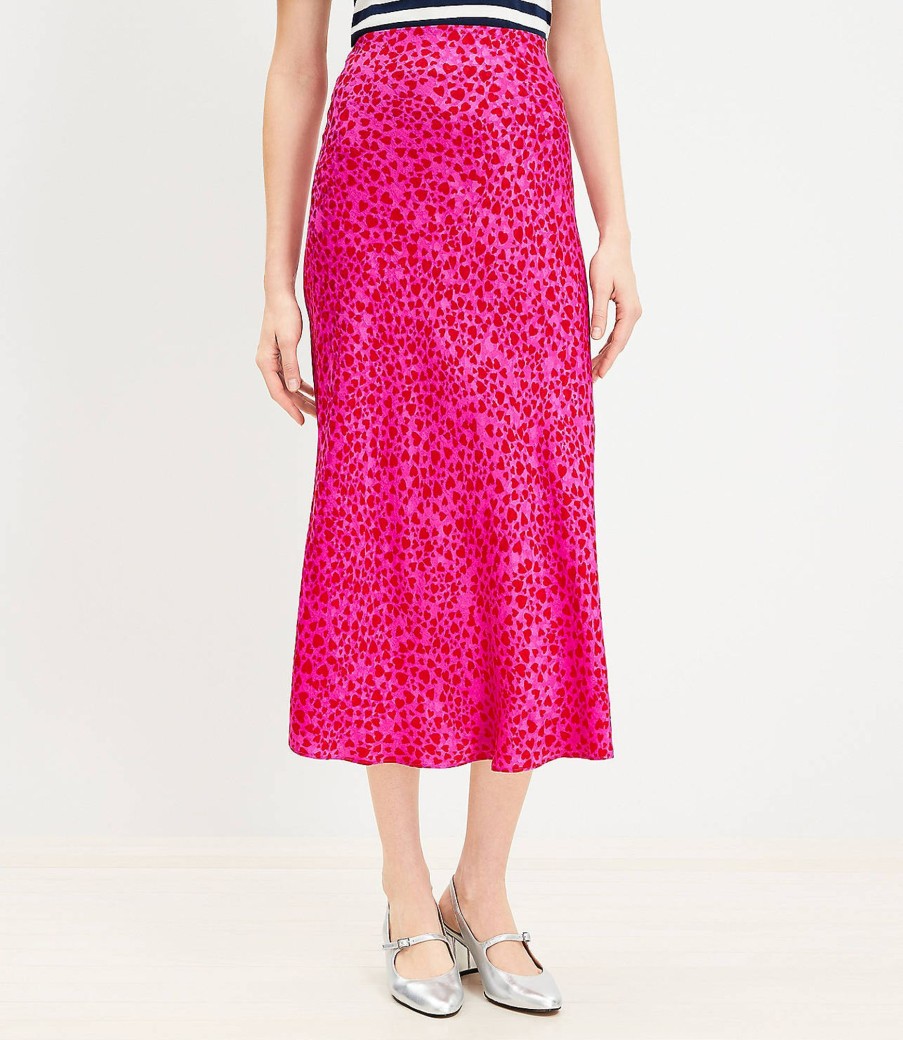 Clothing Loft | Heart Jacquard Bias Midi Skirt Rose Magenta