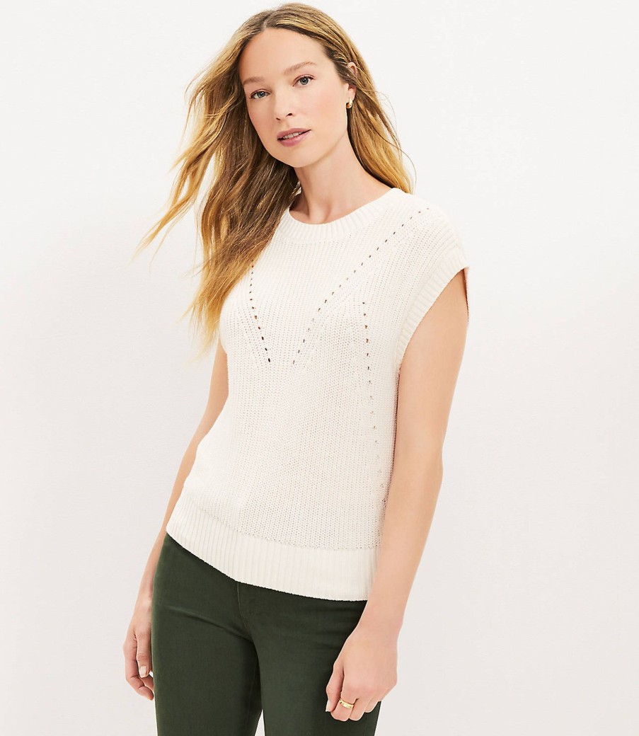 Clothing Loft | Pointelle Wedge Sweater Whisper White