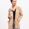 Clothing Loft | Scarf Neck Open Pocket Cardigan Camel Heather