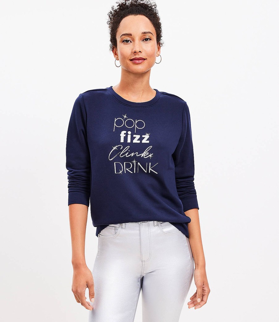 Clothing Loft | Champagne Pop Shimmer Cozy Sweatshirt Deep Space Blue