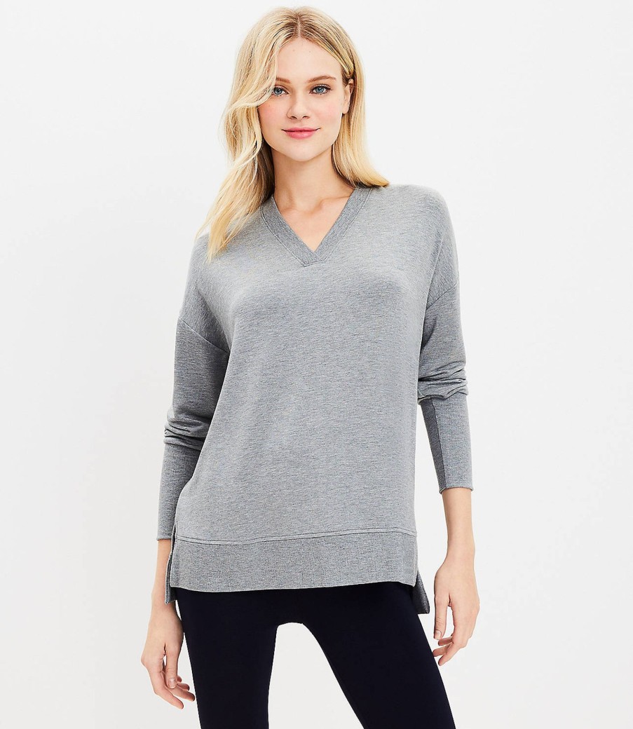 Clothing Loft | Lou & Grey Ribtrim Signaturesoft V-Neck Top Cinder Grey Heather