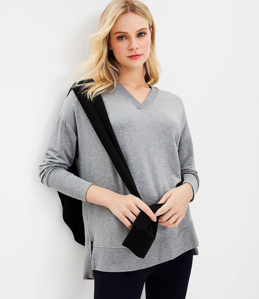 Clothing Loft | Lou & Grey Ribtrim Signaturesoft V-Neck Top Cinder Grey Heather