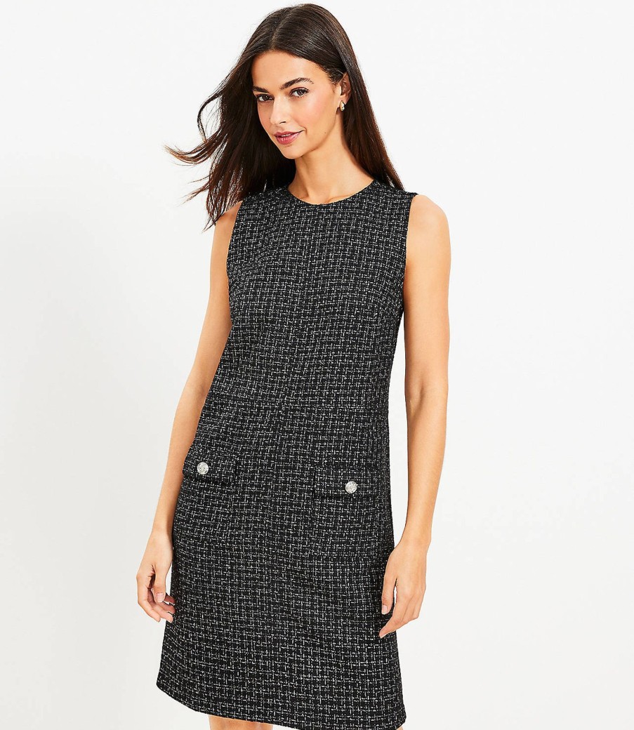 Clothing Loft | Metallic Tweed Button Pocket Dress Black Multi Tweed