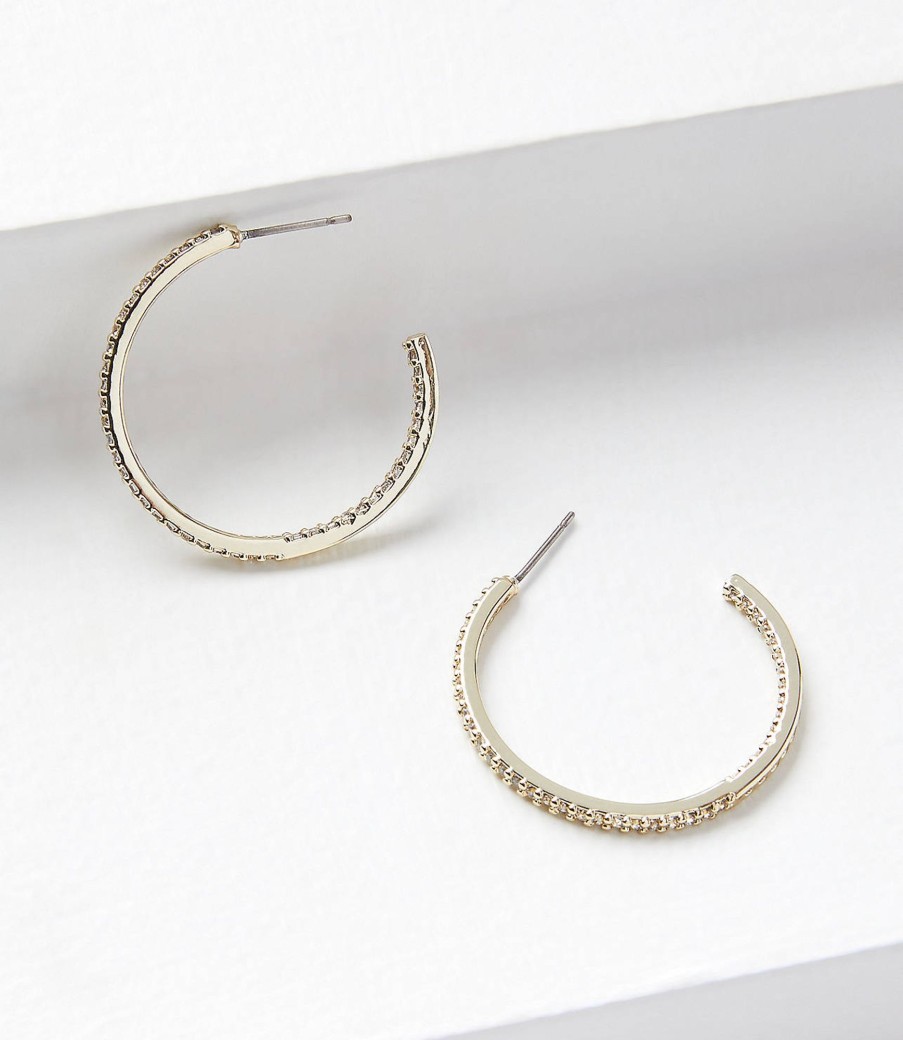 Accessories & Shoes Loft | Crystal Hoop Earrings Goldtone