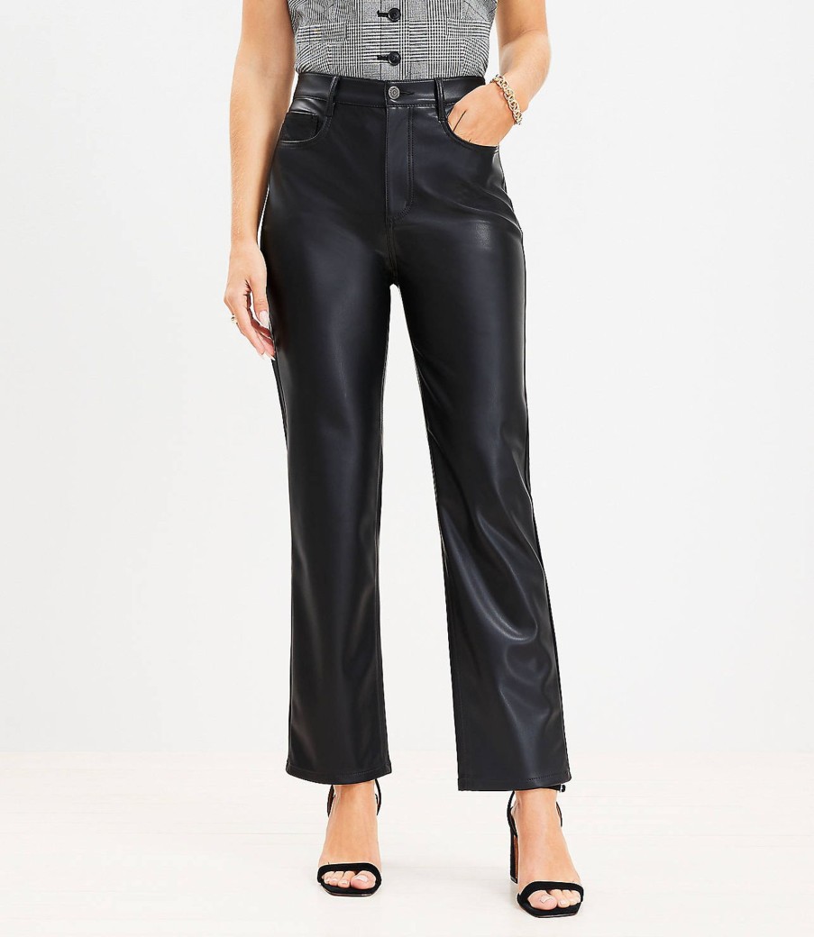 Clothing Loft | Five Pocket Straight Pants In Faux Leather Black