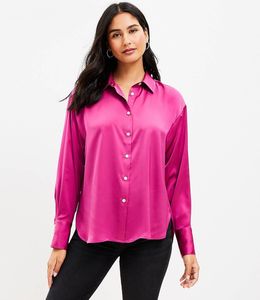 Clothing Loft | Satin Everyday Shirt Fuchsia Primrose