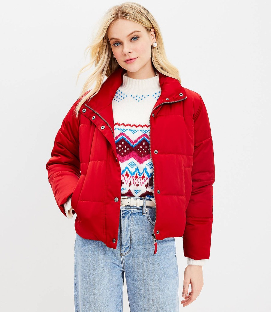 Clothing Loft | Sateen Puffer Jacket Ruby Rust