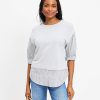 Clothing Loft | Striped Mixed Media Sweatshirt Top White