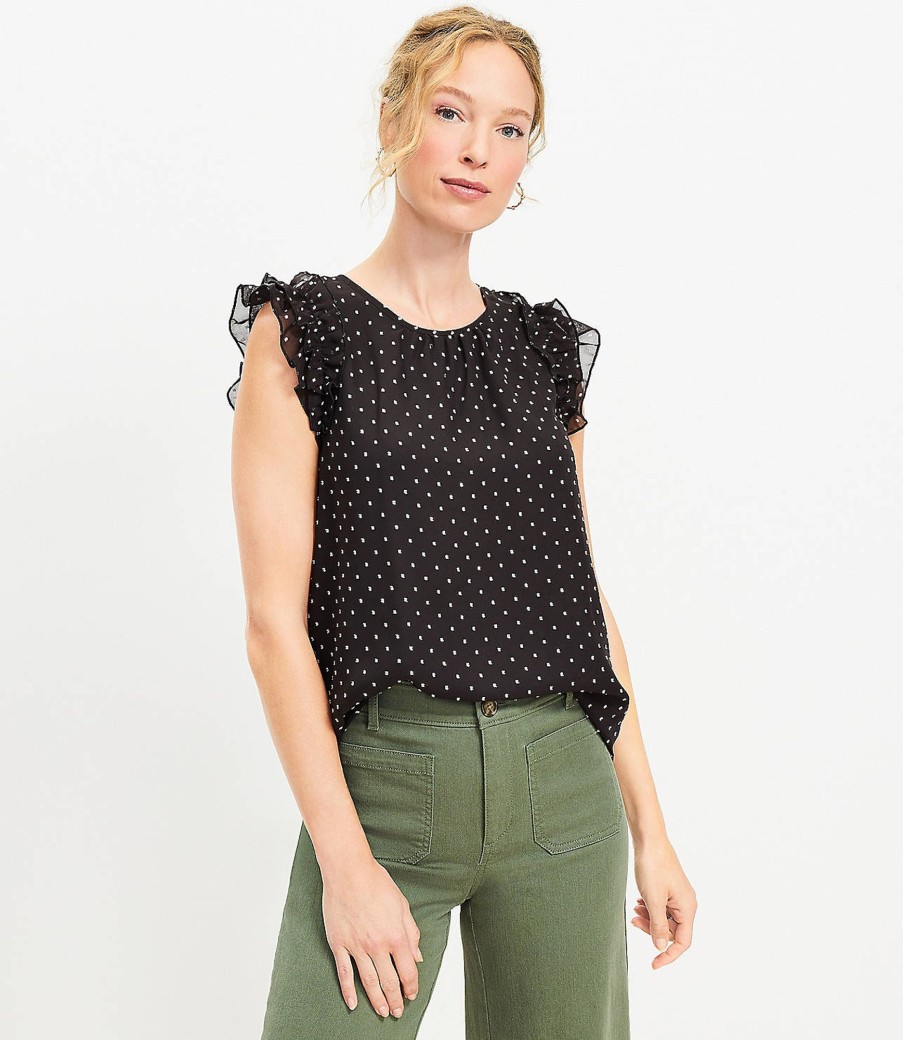 Clothing Loft | Clip Ruffle Sleeve Top Black