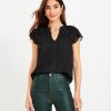 Clothing Loft | Velvet Dot Ruffle Tie Neck Flutter Top Black