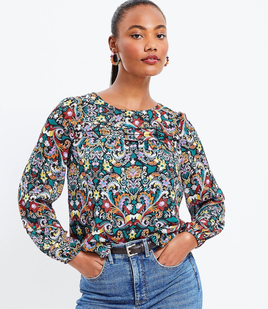 Clothing Loft | Floral Pleated Blouse Black