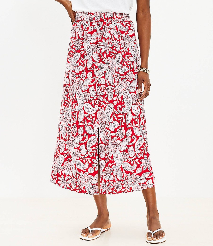 Clothing Loft | Paisley Button Pull On Midi Skirt Tango Red