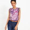 Clothing Loft | Floral Ruffle Sleeve Top Deep Space Blue