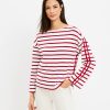 Clothing Loft | Striped Wide Sleeve Boatneck Top White